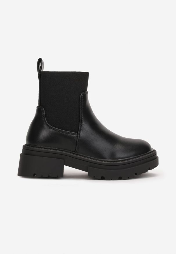Born2be - Czarne Botki Sztyblety na Grubej Podeszwie Elizabete. Okazja: na uczelnię. Kolor: czarny. Materiał: jeans. Szerokość cholewki: normalna. Styl: elegancki, klasyczny