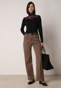 Born2be - Czarny Dopasowany Sweter z Półgolfem z Wiskozą Zdobiony Koronkową Siateczką Genna. Okazja: na co dzień. Kolor: czarny. Materiał: wiskoza, koronka. Wzór: aplikacja. Styl: casual, elegancki #6