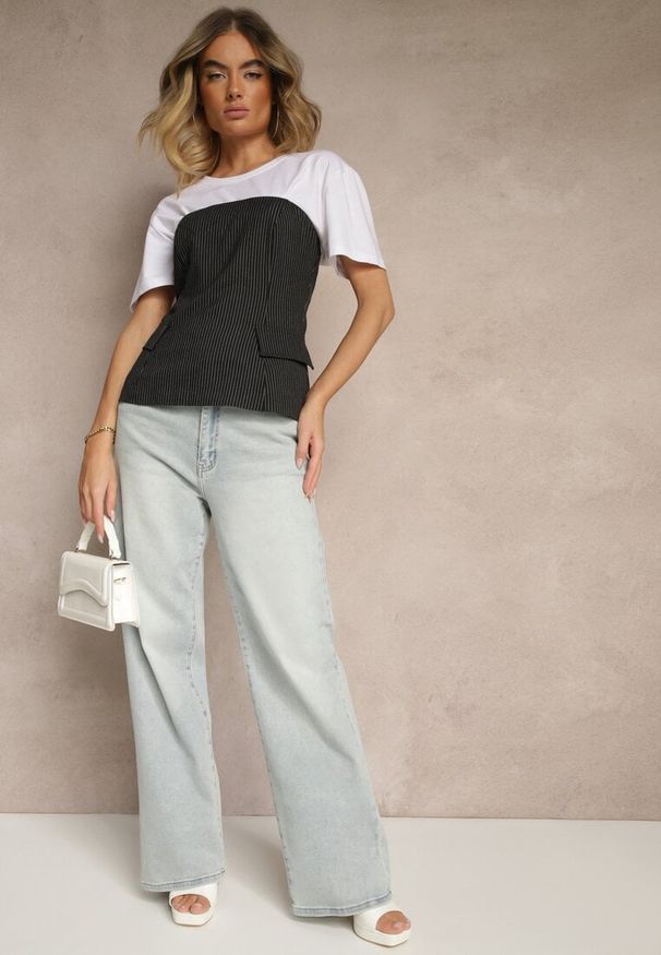 Renee - Jasnoniebieskie Jeansy High Waist z Szeroką Nogawką Jenaliria. Okazja: na co dzień. Stan: podwyższony. Kolor: niebieski. Styl: casual, elegancki