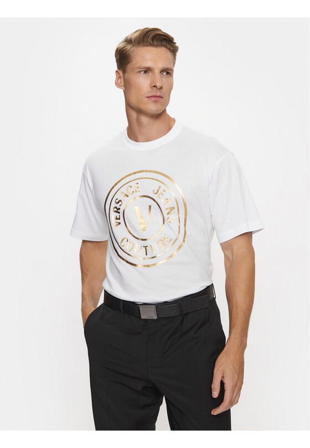 Versace Jeans Couture T-Shirt 75GAHT05 Biały Regular Fit. Kolor: biały. Materiał: bawełna