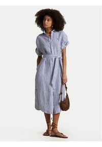 Polo Ralph Lauren Sukienka koszulowa 211965843002 Niebieski Regular Fit. Typ kołnierza: polo. Kolor: niebieski. Materiał: len. Typ sukienki: koszulowe #1