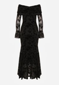 Born2be - Czarna Koktajlowa Sukienka VICES z Odkrytymi Ramionami i Welurowym Wzorem Drensyss. Kolor: czarny. Materiał: welur. Typ sukienki: z odkrytymi ramionami. Styl: wizytowy #5