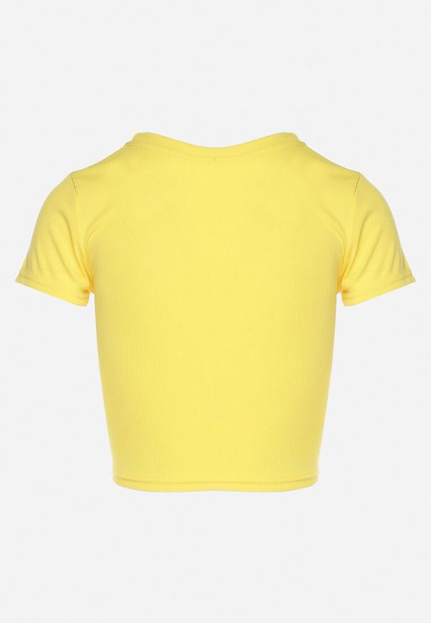 Born2be - Żółty T-shirt z Prążkowanego Materiału o Krótkim Kroju Telunna. Okazja: na spotkanie biznesowe, na co dzień. Kolor: żółty. Materiał: materiał, prążkowany. Długość: krótkie. Styl: elegancki, biznesowy, klasyczny, casual