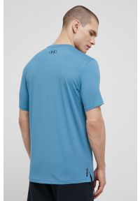 Under Armour t-shirt treningowy Rush Energy kolor niebieski gładki 1366138-001. Kolor: niebieski. Materiał: skóra, dzianina, materiał. Wzór: gładki #4