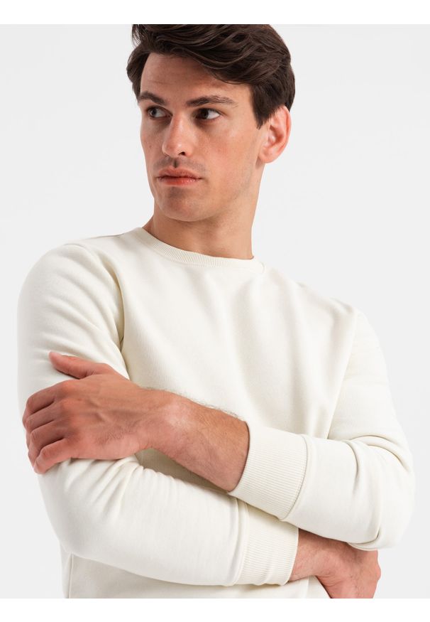 Ombre Clothing - Bawełniany dresowy komplet męski BASIC bluza nierozpinana + joggery – kremowy V5 - Rozmiar: L. Kolor: kremowy. Materiał: dresówka, bawełna. Wzór: jednolity