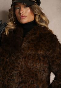 Renee - Brązowa Panterkowa Kurtka Futerko z Wsuwanymi Kieszeniami Neliven. Okazja: na co dzień. Kolekcja: plus size. Kolor: brązowy. Materiał: futro. Styl: elegancki, casual #5