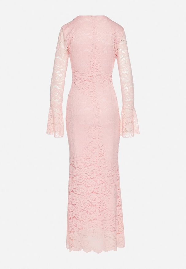 Born2be - Ciemnoróżowa Koronkowa Sukienka o Dopasowanym Kroju z Szerokim Dołem Annadira. Kolor: różowy. Materiał: koronka. Typ sukienki: proste