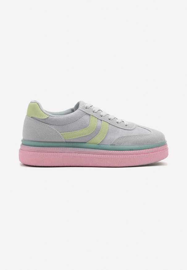 Renee - Niebiesko-Różowe Sneakersy Typu Kultowe Tenisówki na Niskiej Platformie Olritia. Okazja: na spacer, na co dzień. Kolor: niebieski. Materiał: jeans. Wzór: aplikacja. Obcas: na platformie. Sport: turystyka piesza