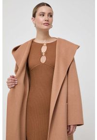 IVY & OAK - Ivy Oak płaszcz wełniany kolor beżowy przejściowy niezapinany. Okazja: na co dzień. Typ kołnierza: kaptur. Kolor: beżowy. Materiał: wełna. Styl: casual #4