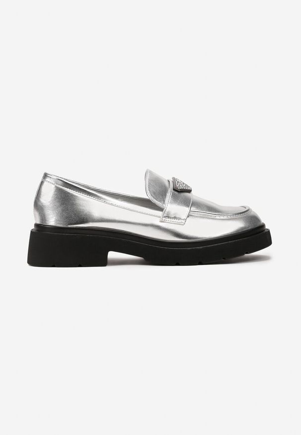 Renee - Srebrne Mokasyny z Klamerką z Drobnymi Cyrkoniami Galrena. Kolor: srebrny. Styl: elegancki