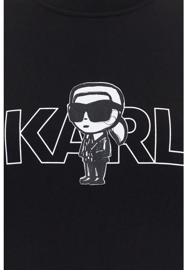 Karl Lagerfeld - KARL LAGERFELD Czarna bluza damska Ikon z nadrukiem, Rozmiar L. Typ kołnierza: dekolt w karo. Kolor: czarny. Materiał: bawełna. Wzór: nadruk. Styl: klasyczny