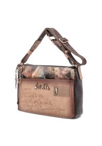 Brązowa Stylowa Torebka Anekke Modna Listonoszka Damska. Kolor: brązowy. Wzór: napisy, aplikacja. Styl: elegancki #8