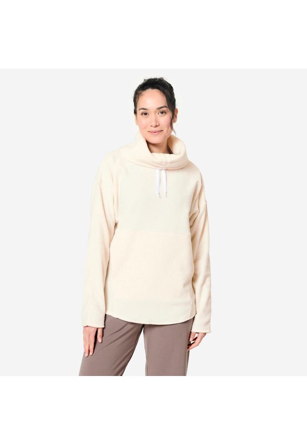 KIMJALY - Bluza Do Jogi I Relaksacji Damska Polarowa Beżowa Kimjaly. Kolor: beżowy. Materiał: bawełna, poliester, materiał. Długość: długie. Sport: joga i pilates