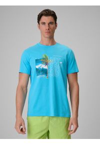 4f - 4F T-shirt regular z nadrukiem męski - niebieski XL. Okazja: na co dzień. Kolor: niebieski. Materiał: bawełna, dzianina. Wzór: nadruk. Styl: wakacyjny, casual, klasyczny #1
