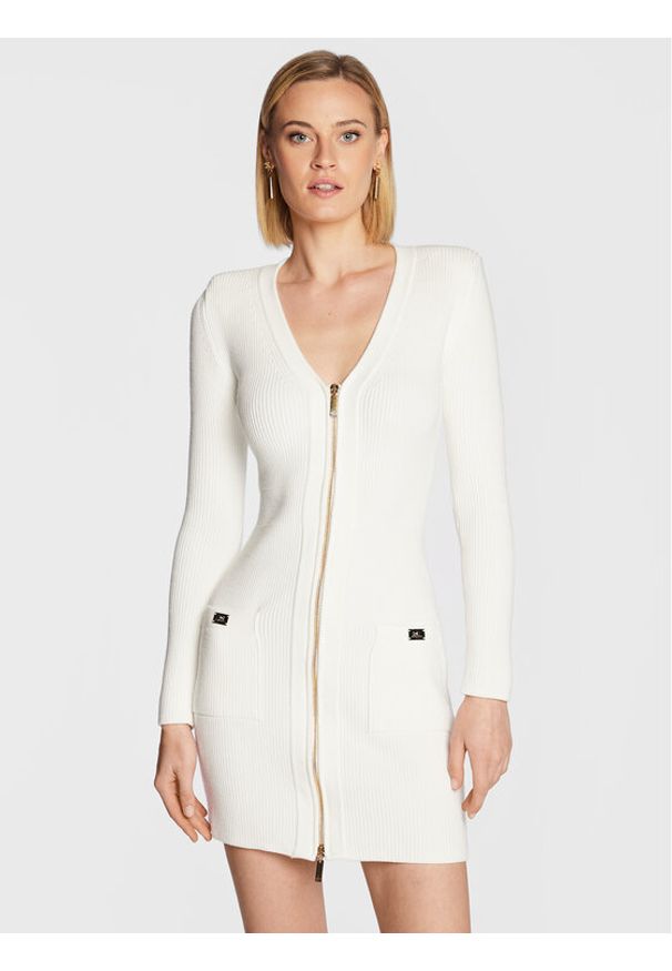 Elisabetta Franchi Sukienka dzianinowa AM-65T-26E2-V550 Biały Slim Fit. Kolor: biały. Materiał: syntetyk, dzianina, wiskoza