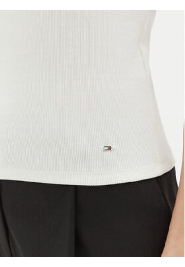 TOMMY HILFIGER - Tommy Hilfiger Top WW0WW44572 Écru Slim Fit. Materiał: bawełna