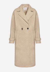Born2be - Beżowy Dwurzędowy Płaszcz Oversize z Wełny i Wiskozy w Eleganckim Stylu Tiliavia. Okazja: na co dzień. Typ kołnierza: golf. Kolor: beżowy. Materiał: wełna, wiskoza. Wzór: aplikacja. Styl: elegancki #4
