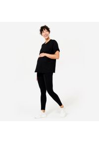 DOMYOS - Koszulka do jogi damska Kimjaly ciążowa. Kolekcja: moda ciążowa. Kolor: czarny. Materiał: materiał, elastan, skóra. Sport: joga i pilates
