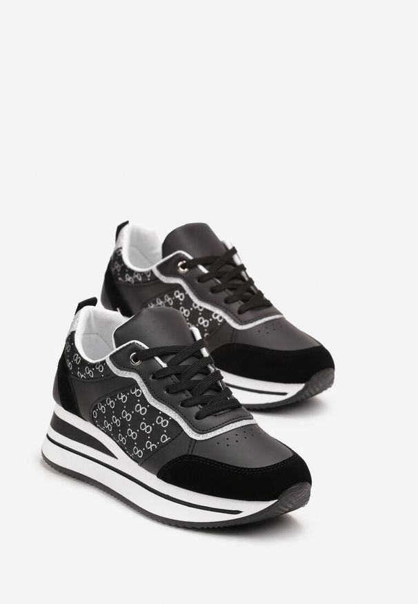 Renee - Czarne Sneakersy z Brokatem na Grubej Podeszwie Hilena. Okazja: na co dzień. Kolor: czarny