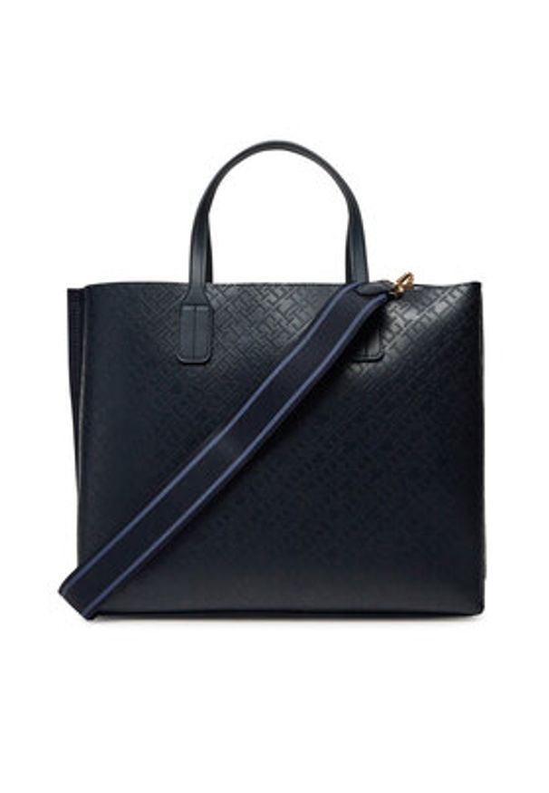 TOMMY HILFIGER - Tommy Hilfiger Torebka Th Distinct Satchel Mono AW0AW17174 Granatowy. Kolor: niebieski. Materiał: skórzane