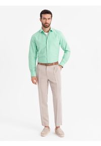 Ombre Clothing - Bawełniana pastelowa koszula męska typu oxford – miętowa V4 OM-SHOS-0183 - XXL. Kolor: miętowy. Materiał: bawełna. Wzór: ze splotem, aplikacja. Styl: klasyczny, elegancki #9