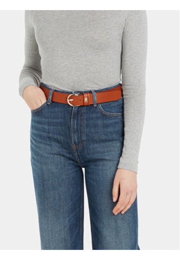 TOMMY HILFIGER - Tommy Hilfiger Pasek Damski Th Timeless 3.5 AW0AW15387 Brązowy. Kolor: brązowy. Materiał: skóra