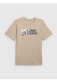 4f - 4F T-shirt regular z nadrukiem męski - beżowy XXL. Okazja: na co dzień. Kolor: beżowy. Materiał: dzianina, bawełna. Wzór: nadruk. Styl: casual #1