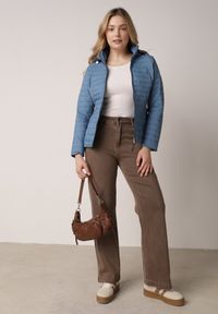 Born2be - Niebieska Pikowana Kurtka Przejściowa z Kapturem z Lamówką i Ściągaczami Zidara. Okazja: na spacer. Typ kołnierza: kaptur. Kolor: niebieski. Materiał: jeans, dresówka, poliester #5