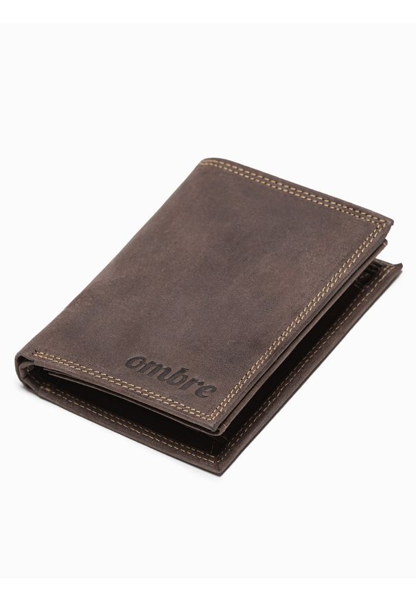 Ombre Clothing - Portfel męski skórzany - brązowy. Kolor: brązowy. Materiał: skóra