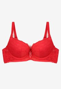 Renee - Czerwony Biustonosz Push Up Ozdobiony Koronką Temirenna. Kolor: czerwony. Materiał: koronka. Rodzaj stanika: push-up. Wzór: koronka, aplikacja