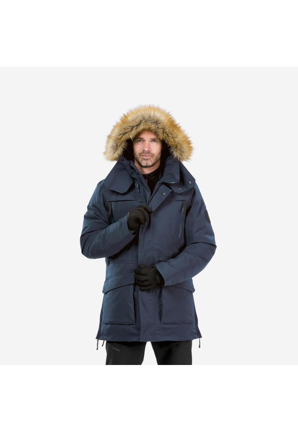 quechua - Parka turystyczna męska zimowa Quechua SH900 -20°C wodoodporna. Typ kołnierza: kołnierzyk stójkowy. Kolor: niebieski. Materiał: futro, syntetyk. Sezon: zima