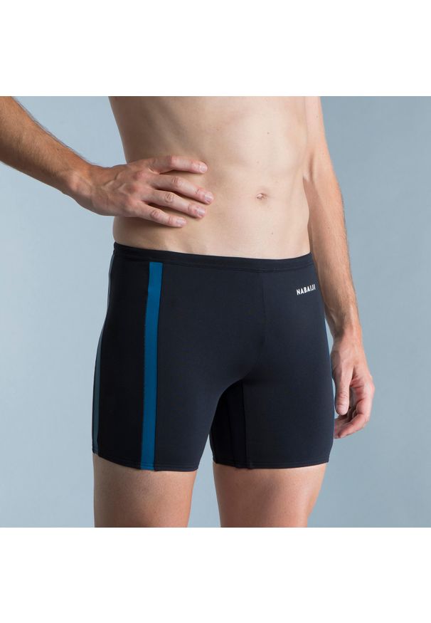 Decathlon - Bokserki długie pływackie męskie Nabaiji Yoko. Kolor: turkusowy, niebieski, wielokolorowy, czarny. Materiał: poliester, materiał. Długość: długie