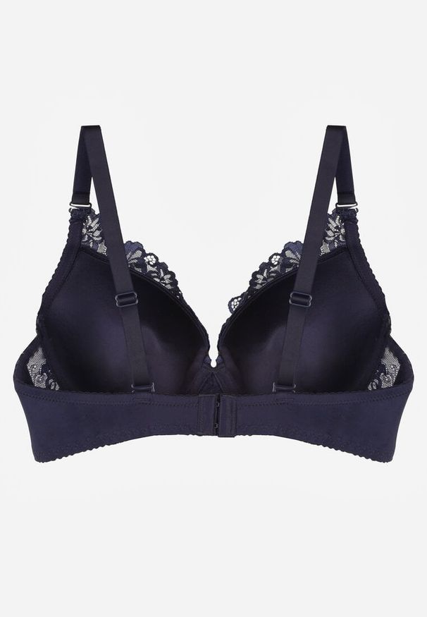 Born2be - Granatowy Klasyczny Biustonosz Zdobiony Koronką Idarodia. Kolor: niebieski. Materiał: koronka. Wzór: aplikacja, koronka