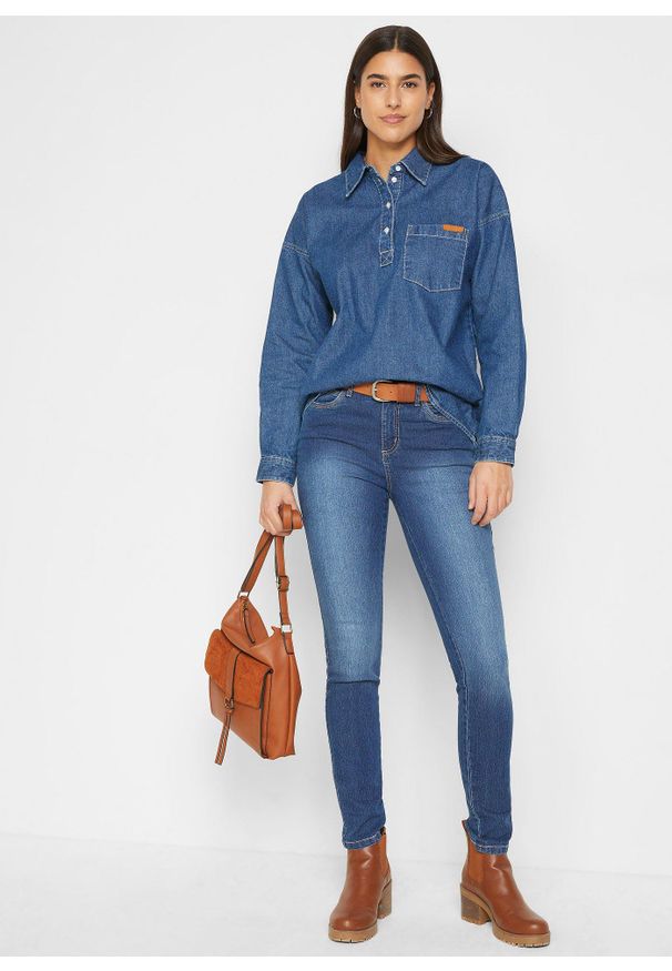 bonprix - Dżinsy Skinny, mid waist ze stretchem, Skinny. Kolor: niebieski