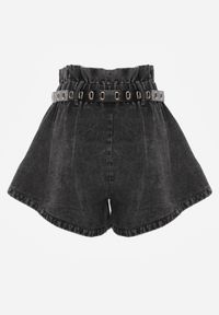 Renee - Czarne Jeansowe Szorty z Gumką w Pasie i Paskiem z Imitacji Skóry Alyssania. Okazja: na co dzień. Kolor: czarny. Materiał: jeans, skóra. Sezon: lato. Styl: casual, sportowy #5