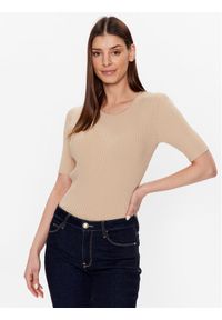 Trussardi Jeans - Trussardi Sweter 56M00583 Beżowy Slim Fit. Kolor: beżowy. Materiał: syntetyk, wiskoza