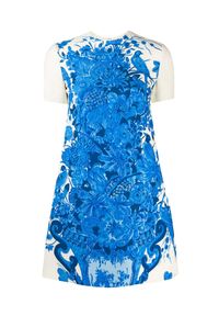 VALENTINO - Niebieska sukienka w kwiaty. Kolor: biały. Materiał: wełna, jedwab. Wzór: kwiaty #5
