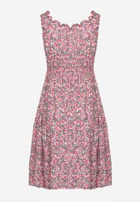 Renee - Różowa Taliowana Sukienka Bawełniana o Rozkloszowanym Kroju z Gumką w Pasie Nelyssa. Okazja: na co dzień, na randkę. Typ kołnierza: dekolt hiszpanka. Kolor: różowy. Materiał: bawełna. Długość rękawa: na ramiączkach. Sezon: lato. Styl: casual, boho #8