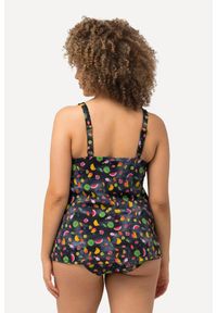ULLA POPKEN - Damskie Tankini owoce miękkie miseczki falbanki z recyklingu. Kolekcja: plus size. Kolor: czarny. Materiał: elastan, poliamid, materiał