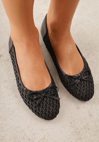 Born2be - Czarne Siateczkowe Balerinki z Plecioną Cholewką z Kokardką Lilinrelle. Okazja: na co dzień. Kolor: czarny. Materiał: jeans. Szerokość cholewki: normalna. Styl: casual, klasyczny, elegancki #1