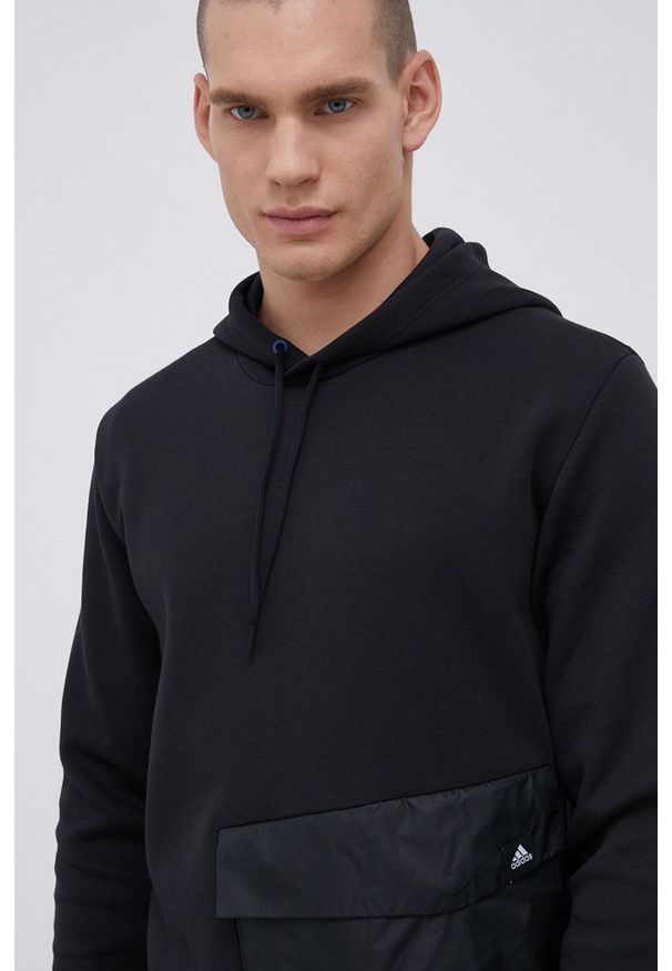 adidas Performance Bluza GT3737 męska kolor czarny z kapturem gładka. Okazja: na co dzień. Typ kołnierza: kaptur. Kolor: czarny. Materiał: dzianina, materiał. Wzór: gładki. Styl: casual