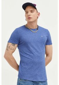 Tommy Jeans t-shirt męski kolor niebieski melanżowy. Kolor: niebieski. Materiał: bawełna, dzianina. Wzór: melanż. Styl: klasyczny