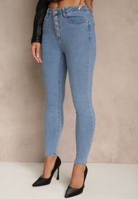 Renee - Niebieskie Bawełniane Jeansy Skinny z Guzikami Hirgisse. Okazja: na co dzień. Stan: podwyższony. Kolor: niebieski. Styl: casual, elegancki #5