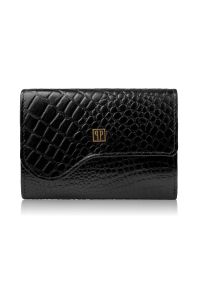 PAOLO PERUZZI - Portfel damski skórzany mały czarny croco w orientacji poziomej z ochroną RFID Paolo Peruzzi T-135-BL. Kolor: czarny. Materiał: skóra #1