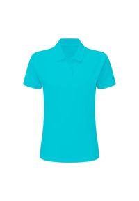 SG - Damska Bawełniana Koszulka Polo. Typ kołnierza: polo. Kolor: niebieski. Materiał: bawełna
