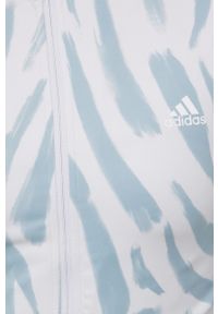 adidas Performance bluza do biegania Run Icon damska kolor szary z kapturem wzorzysta. Typ kołnierza: kaptur. Kolor: szary. Materiał: materiał, skóra, dzianina. Wzór: ze splotem