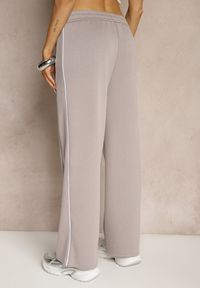 Renee - Szare Spodnie Dresowe z Bawełną o Szerokim Kroju High Waist z Paskami Salliara. Stan: podwyższony. Kolor: szary. Materiał: bawełna, dresówka #5