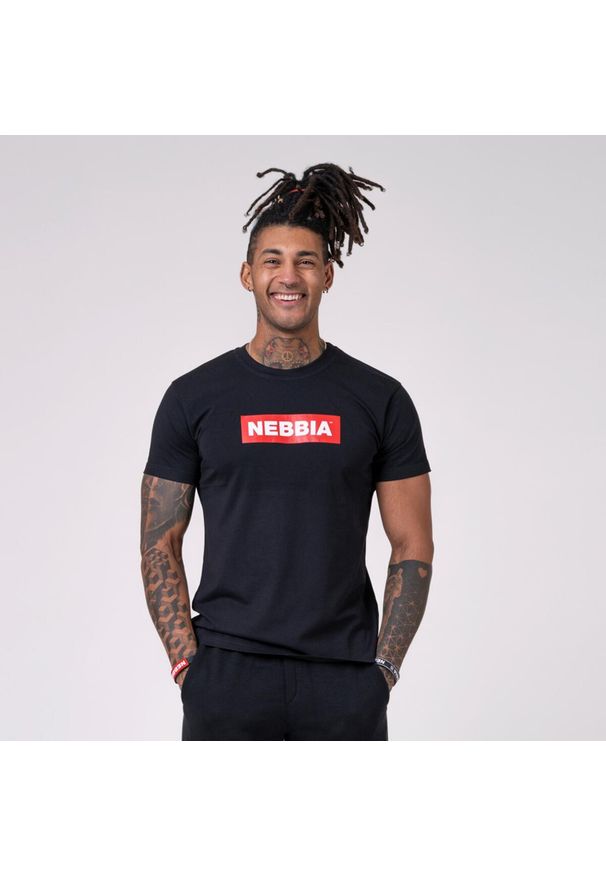Męska koszulka Basic Czarna - NEBBIA. Kolor: biały, wielokolorowy, czarny, czerwony