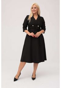 Moda Size Plus Iwanek - Elegancka czarna żakietowa sukienka Marietta XXL OVERSIZE. Okazja: na spotkanie biznesowe, na co dzień. Kolor: czarny. Materiał: tkanina, elastan, poliester, materiał. Typ sukienki: oversize. Styl: elegancki