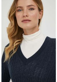 TOMMY HILFIGER - Tommy Hilfiger sweter wełniany damski kolor granatowy lekki. Kolor: niebieski. Materiał: wełna. Długość rękawa: długi rękaw. Długość: długie. Wzór: ze splotem #5